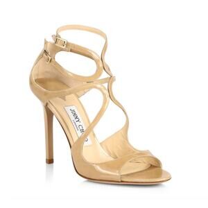 $850 Jimmy Choo Sandals Beige Patent leather Heels Size 37.5 NEW Made in Italy